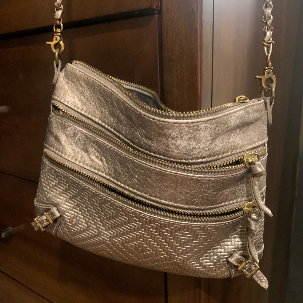 Fossil metallic silver crossbody purse